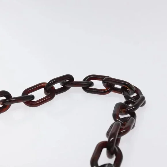 PRADA Chain Shoulder Bag Leather plastic Brown Silver Auth sw306